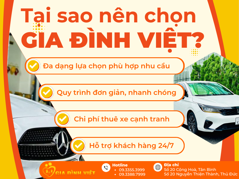 Lí do Gia Đình Việt là lựa chọn hàng đầu cho dịch vụ thuê xe tự lái